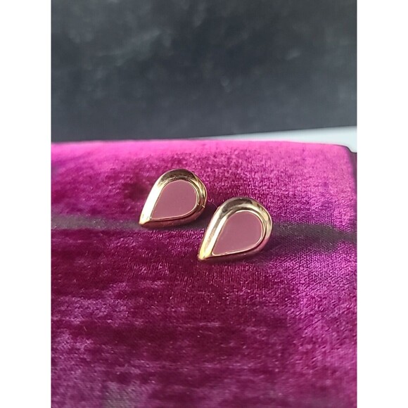 Vintage Pink Enamel Pierced Earrings - Picture 3 of 9